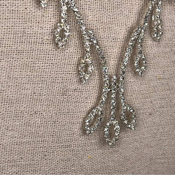 RHINESTONE SILVER NECKLACE WEDDING EVENT GIFT FORMAL PAGEANT - Picture 2 of 7